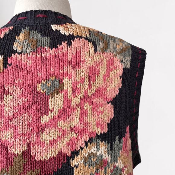 90s Embroidered Grandmacore Dark Floral Sweater Vest Cottagecore Whimsygoth Sz S - Picture 7 of 9